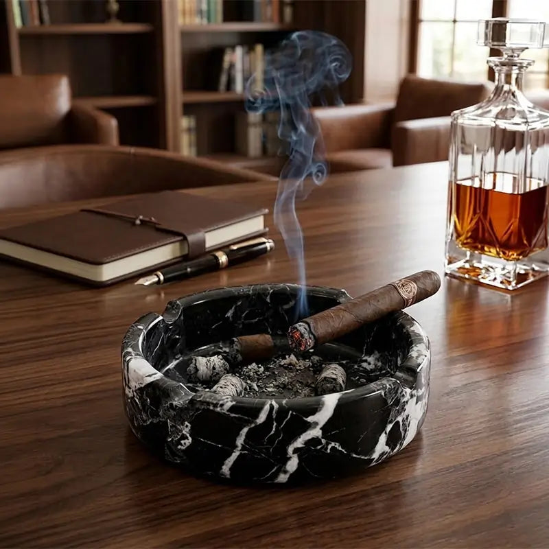 Marble Cigar Ashtray — Natural Stone Ashtray for Cigars, Home Office & Home Bar