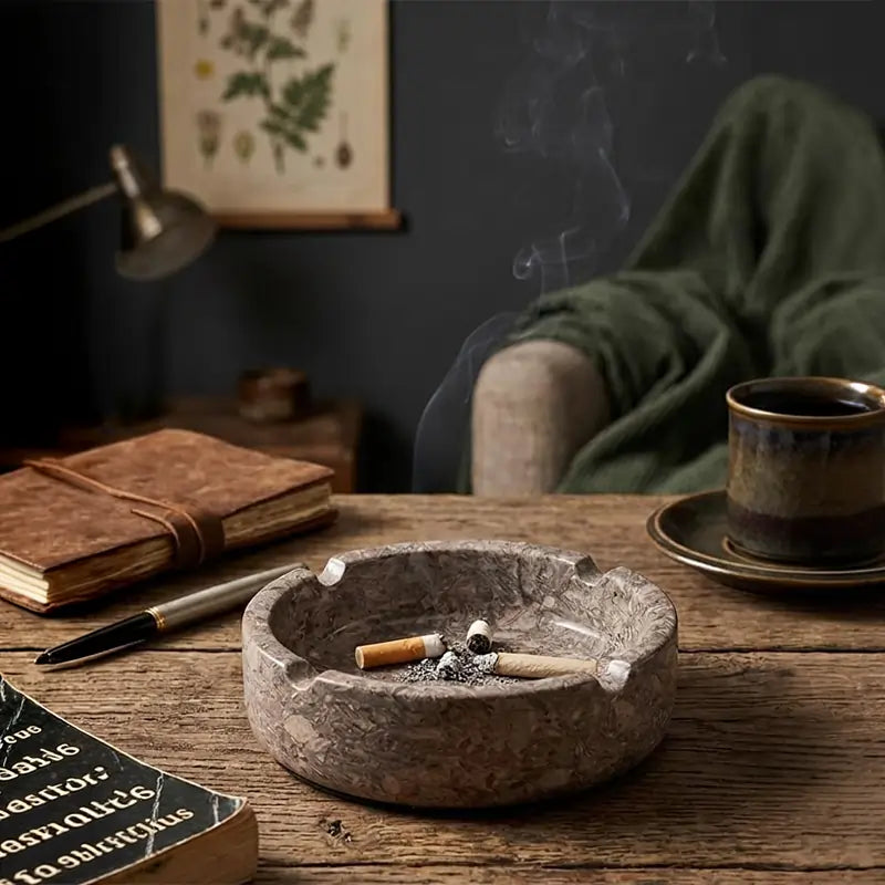 Marble Cigar Ashtray — Natural Stone Ashtray for Cigars, Home Office & Home Bar