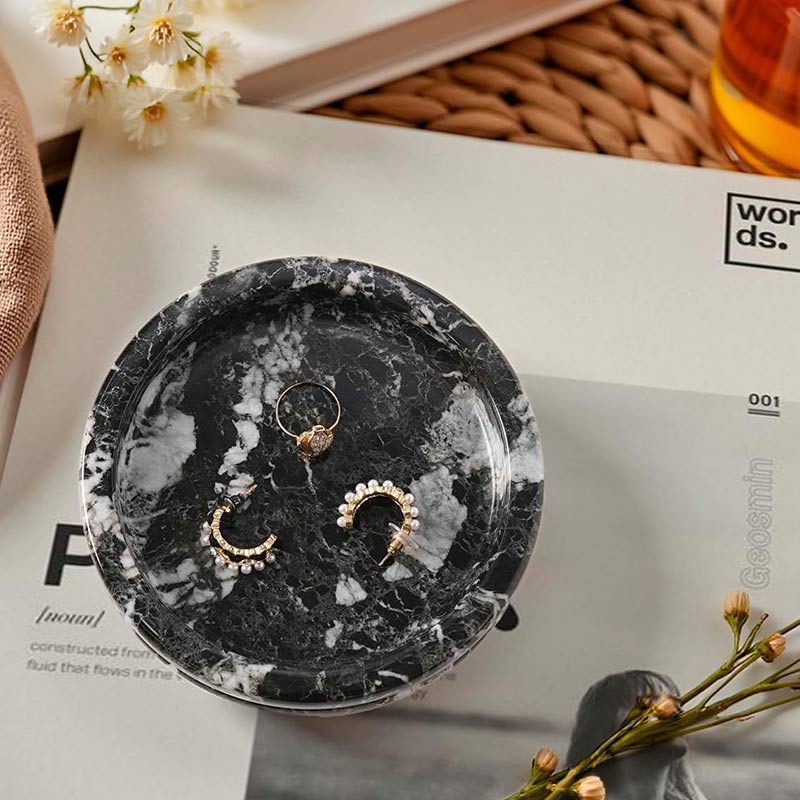 Marble Jewelry Tray — Round Stone Jewelry Organizer Tray & Ring Dish in 6 Natural Stone Colors
