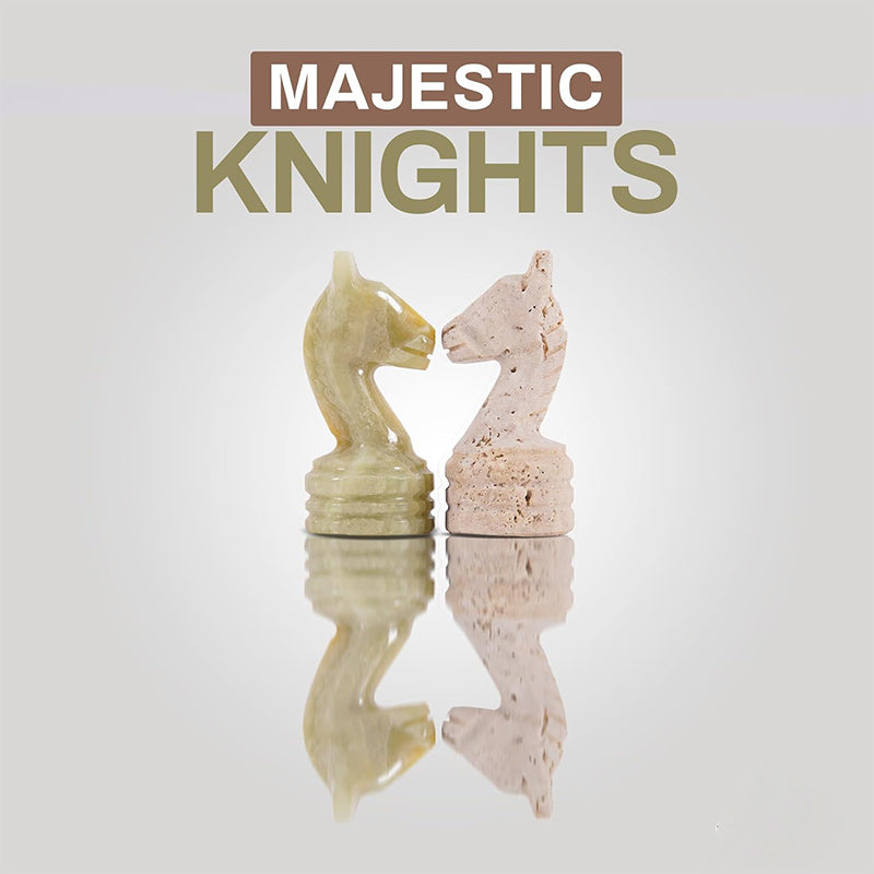 Chess Figures 3.5'' Inches Travertine and Green Handmade Chess Board Games