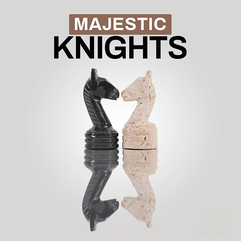 Chess Figures 3.5'' Travertine and Black Chess Pieces for Chess Set