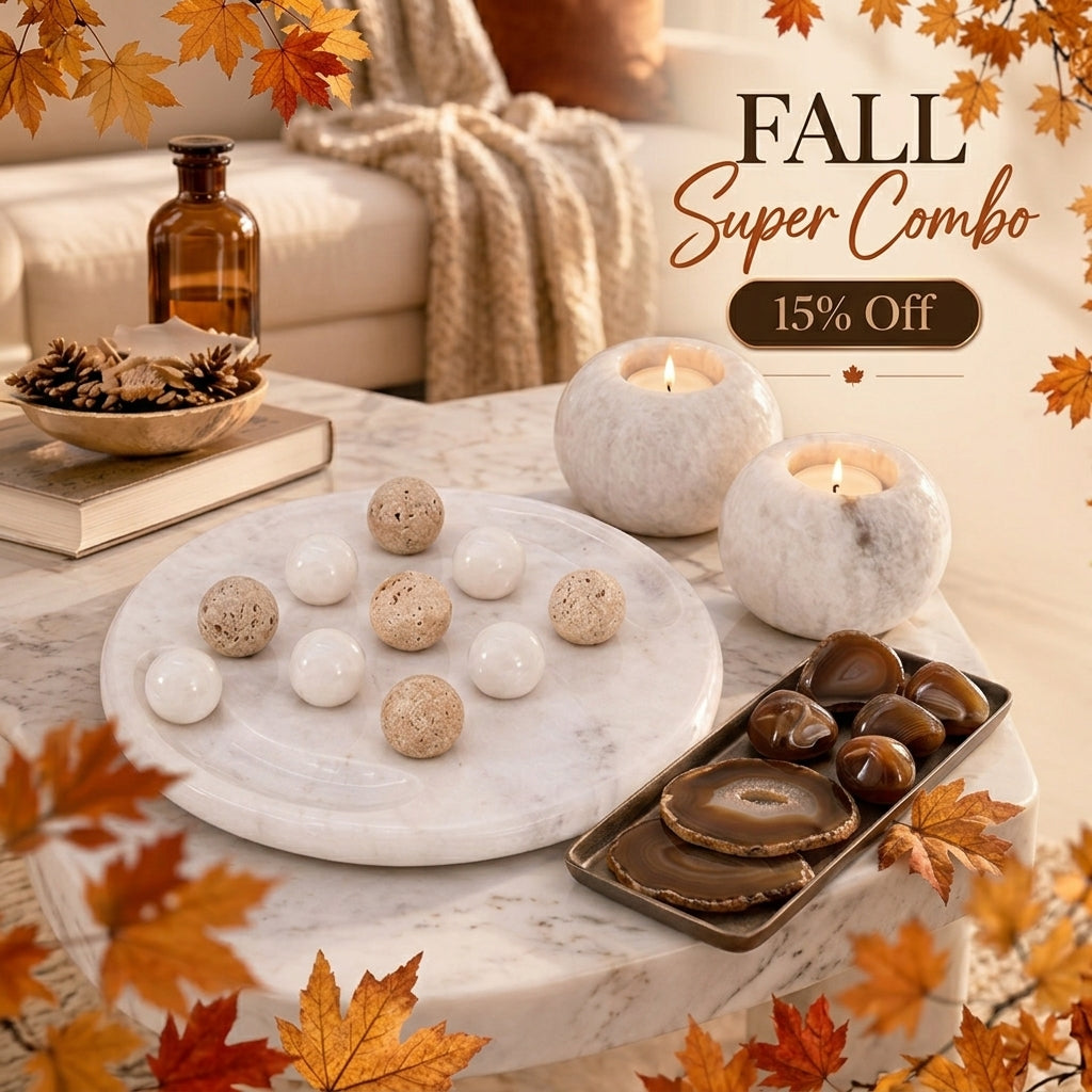 Fall Game & Glow Marble Combo – Tic Tac Toe + White Marble Tealight Holders