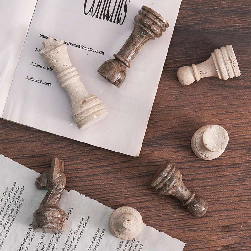 Marble Chess Figures 3.5'' Travertine and Oceanic Chess Pieces for Chess Board Games