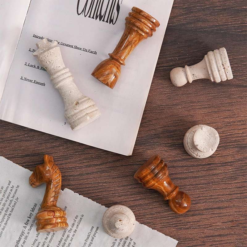 Marble Chess Figures 3.5'' Travertine and Red Chess Board Game for Travel Chess Set