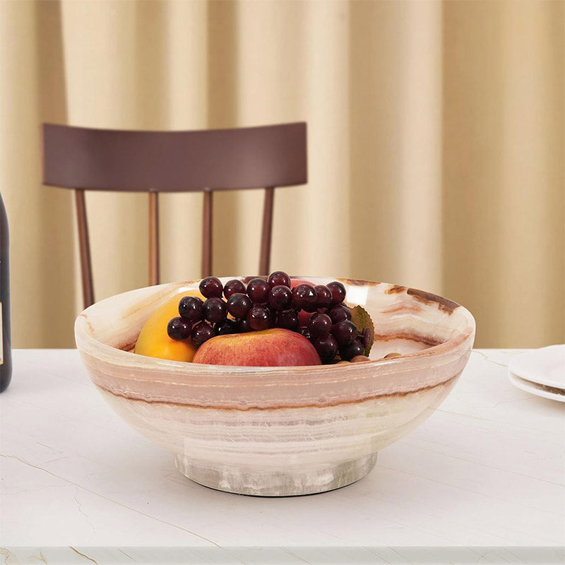 Travertine Pedestal Bowl — Natural Stone Footed Compote Bowl & Decorative Fruit Dish