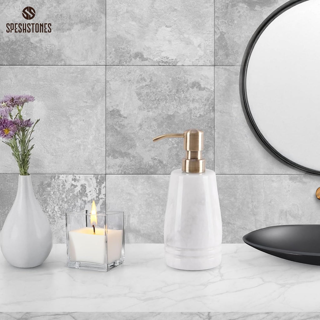 Marble Soap Dispenser — Natural Stone Countertop Pump for Kitchen Sink & Bathroom Vanity