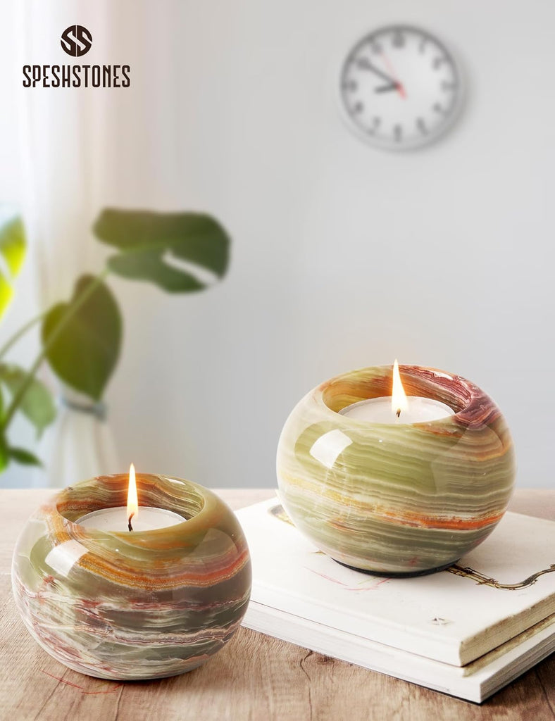 Marble Tealight Candles Green Onyx Holder Handmade Votive Candle Holders