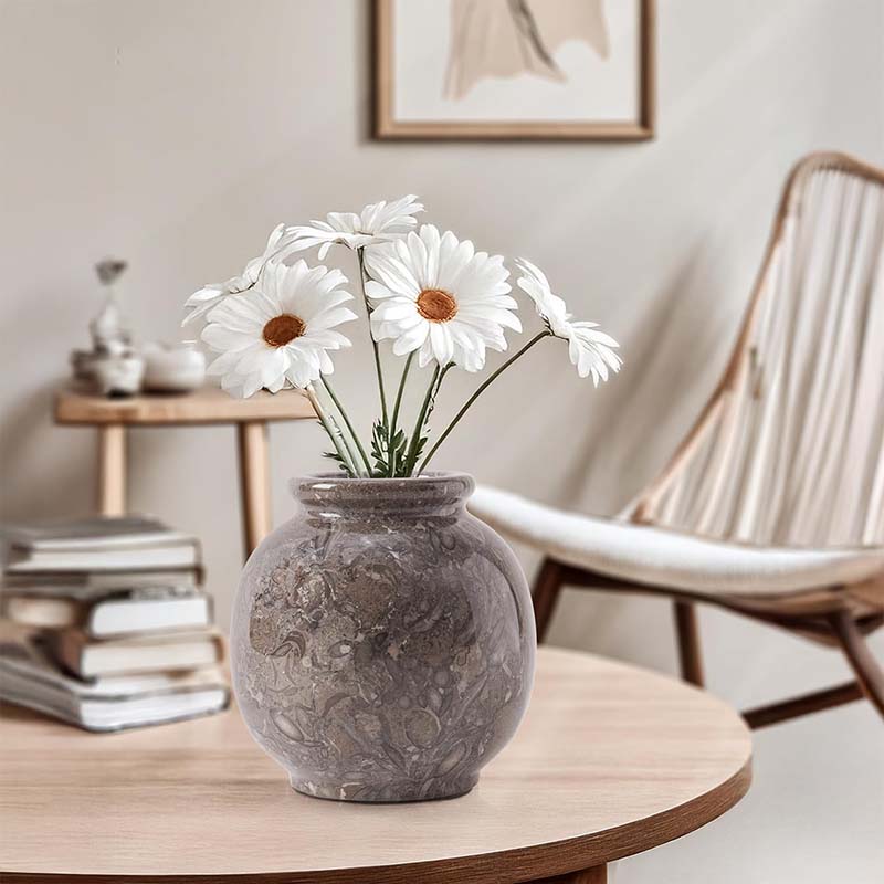 Marble Flower Vase 5 Inch Black Handmade Decorative Fresh Flowers Vases for Office Table Centerpiece - Small Stone Vases for Living Room, Home and Kitchen Decor