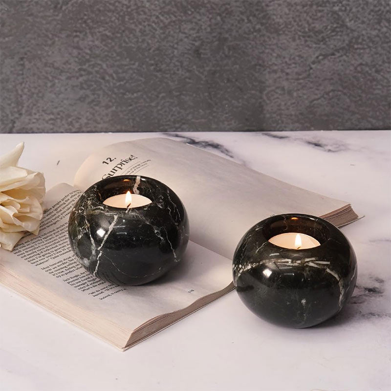 Marble Tealight Candles Black Holder Handmade White Votive Candle Holders