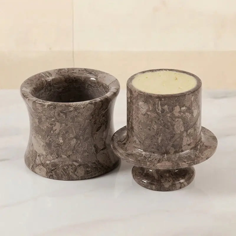 Oceanic marble butter keeper two-piece set — inner bell cup and outer water crock — natural stone French butter crock by Speshstones