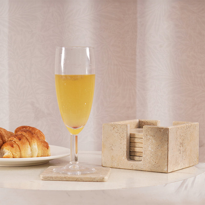 Travertine Square Coaster Set with Holder for Coffee Table & Bar Décor - Drink Coasters