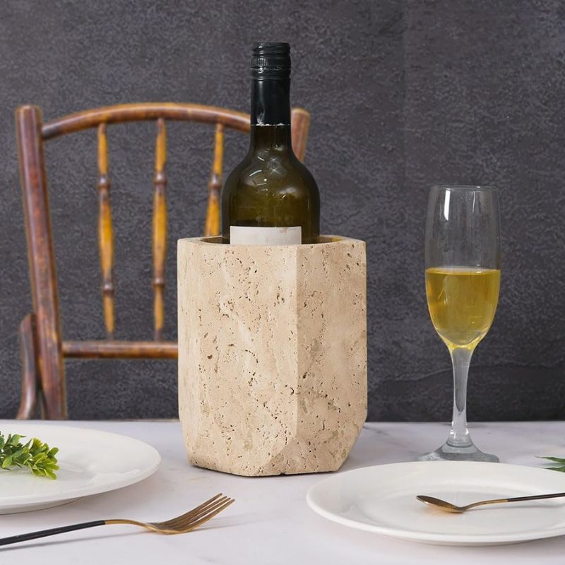 Travertine Marble Wine Bottle Holder & Cooler – Tabletop Stand for Wine Bottles