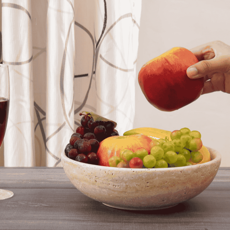 Travertine Marble Fruit Bowl – Natural Stone Serving Bowl in 10", 8", 6" Sizes for Kitchen, Dining & Parties