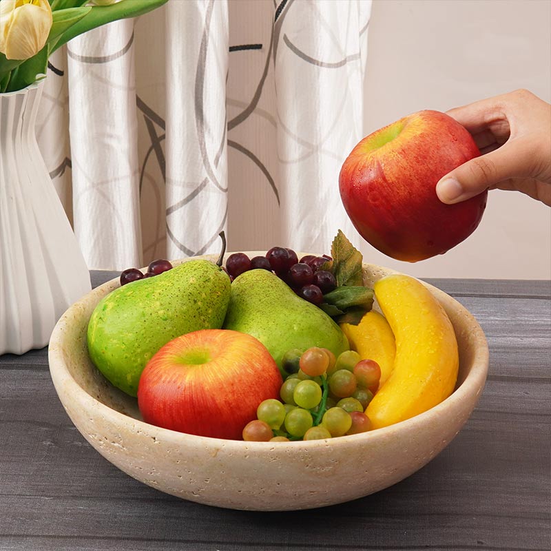 Travertine Bowl — Natural Stone Serving Bowl & Fruit Bowl in 3 Sizes for Kitchen & Dining
