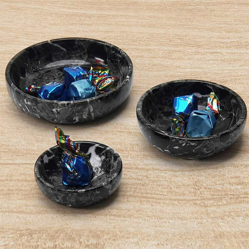 Marble Bowls Set of 3 Small Decorative Mixing Plates and Bowl for Dark Soy Sauce Serving, Storage & Kitchen Essentials - Stone Dishes Sets for Dining Table Decor