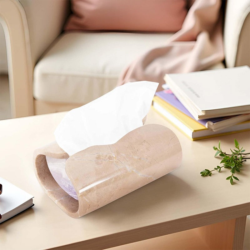 Marble Tissue Box Cover — Decorative Tissue Box Holder Decor in 5 Natural Stone Colors
