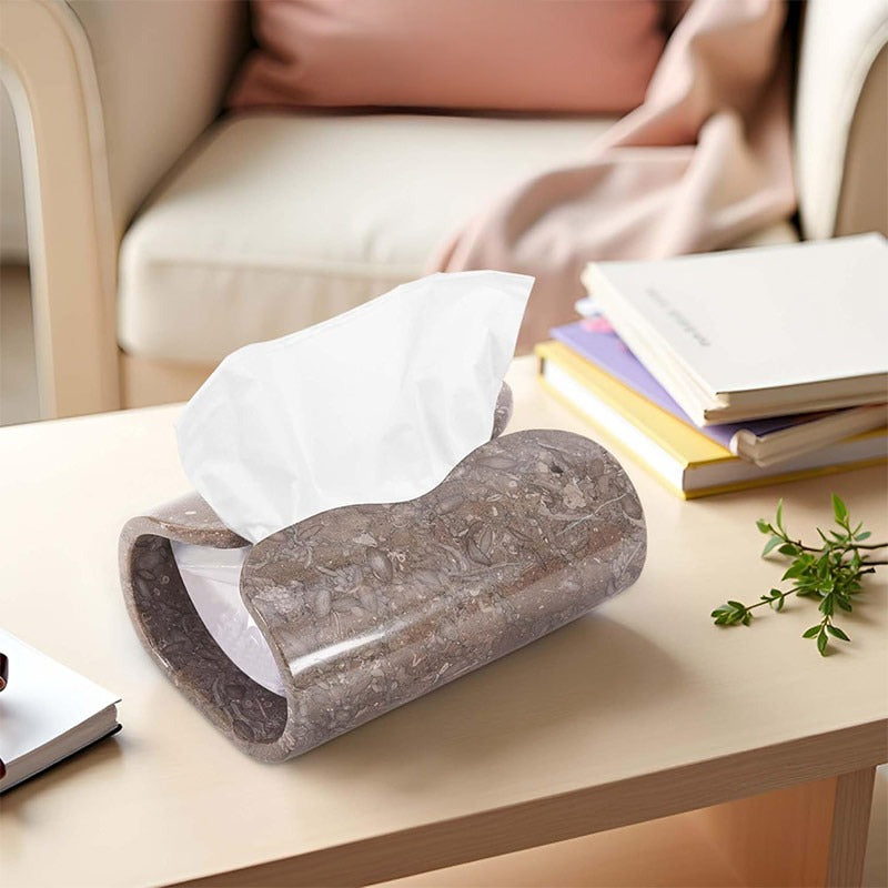 Marble Tissue Box Cover Rectangle Stone Holder for Facial Tissues and Paper Napkin - Decorative Countertop Organizer for Bathroom, Office, Aesthetic Room & Home Decor