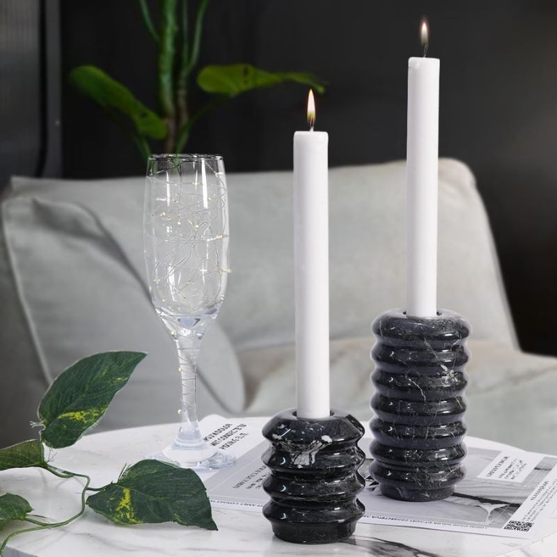 Set of Black Marble Candle Holders for Wedding or Party Table Decor