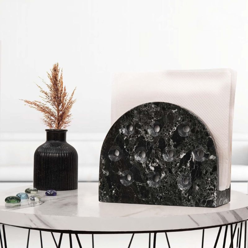 Coordinated paper towel and napkin holder set in black marble