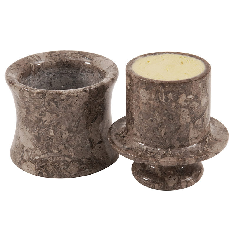 Marble butter dish with lid in oceanic color used as French butter crock for countertop