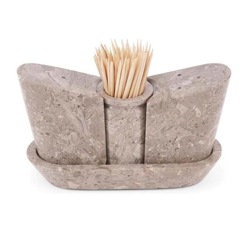 Marble salt and pepper shakers set with tray and holder in oceanic