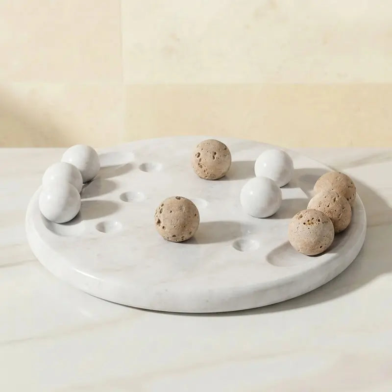 Marble Tic Tac Toe Game Set – White & Travertine Outdoor Coffee Table Board Game