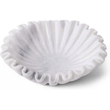 10 inches white marble ruffle bowl placed on table with white background