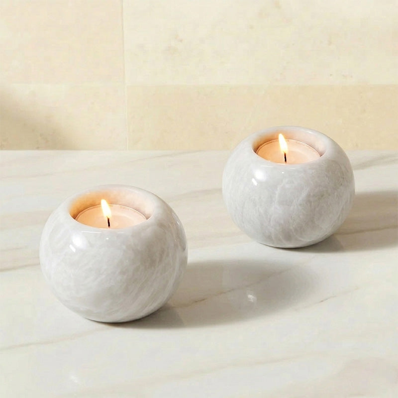 Marble Tealight Candle Holder Set of 2 — Decorative Centerpiece Candle Holder in 3 Sizes & 6 Stone Colors