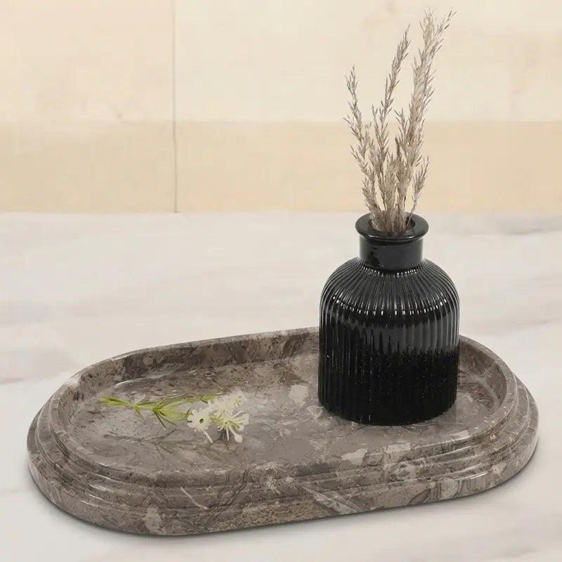 Marble Oval Tray – Multi-Purpose Vanity, Food, and Decorative Stone Tray for Bathroom, Dresser & Kitchen