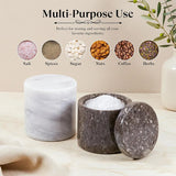 Marble Salt Cellar with Lid and Spoon — Set of 2 Stone Spice Jars for Salt, Sugar & Spices