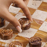 Checkers Game 15'' Travertine and Brown Handmade Chess and Checkers Board Game