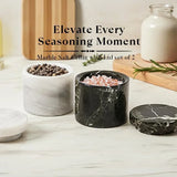 Marble Salt Cellar with Lid and Spoon — Set of 2 Stone Spice Jars for Salt, Sugar & Spices