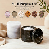 Marble Salt Cellar with Lid and Spoon — Set of 2 Stone Spice Jars for Salt, Sugar & Spices