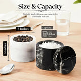 Marble Salt Cellar with Lid and Spoon — Set of 2 Stone Spice Jars for Salt, Sugar & Spices