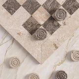 Checkers Game 15'' Travertine and Oceanic Handmade Chess and Checkers Board Game