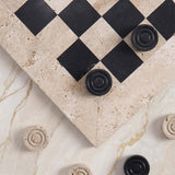 Checkers Game 15'' Travertine and Black Handmade Chess and Checkers Board Game
