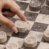 Checkers Game 15'' Oceanic and Travertine Handmade Chess and Checkers Board Game
