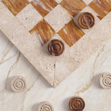 Checkers Game 15'' Travertine and Brown Handmade Chess and Checkers Board Game