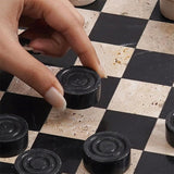 Checkers Game 15'' Travertine and Black Handmade Chess and Checkers Board Game