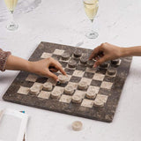 Checkers Game 15'' Oceanic and Travertine Handmade Chess and Checkers Board Game