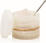 Marble Salt Cellar with Lid and Spoon – Countertop Sugar, Salt, Spice Jar and Container