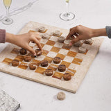 Checkers Game 15'' Travertine and Brown Handmade Chess and Checkers Board Game