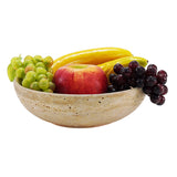 6 inch Travertine marble fruit bowl filled with apple and grapes