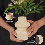 Close-up of 6 inches natural stone texture, smooth edges and felt bottom of the Travertine Vase highlighting durable build