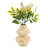 6 inches Travertine marble flower vase displayed on a modern coffee table with fresh flowers