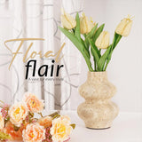 6 Inches Travertine marble flower vase styled on a dining table with flowers