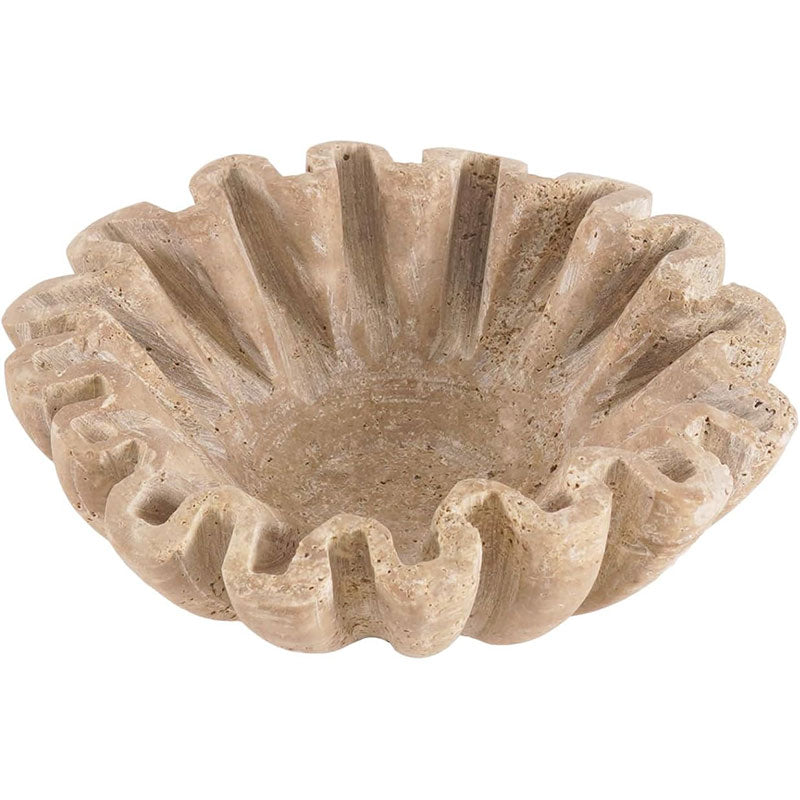 6 inches Travertine Ruffle Bowl with scalloped edges for fruit, coffee table, or key bowl decor