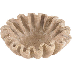 Travertine Ruffle Bowl – Hand-Carved Scalloped Decorative Bowl for Fruit, Keys & Tabletop