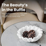 6 inches white scalloped marble bowl styled with dried flower arrangement