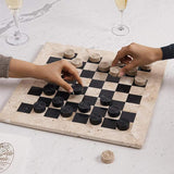 Checkers Game 15'' Travertine and Black Handmade Chess and Checkers Board Game